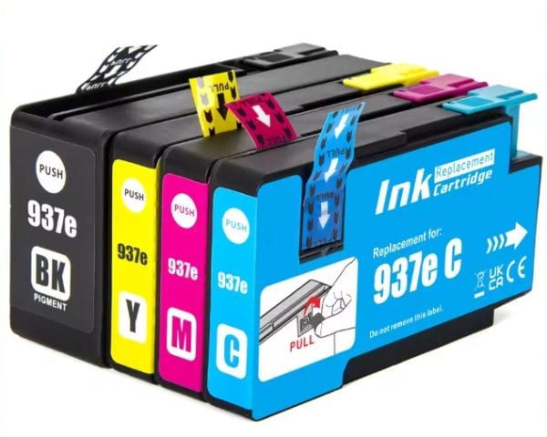 Kompatibilné náplne do tlačiarní HP 937e CMYK pre kvalitnú tlač.