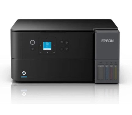 Epson tlačiareň s farebnými zásobníkmi a digitálnym ovládaním.