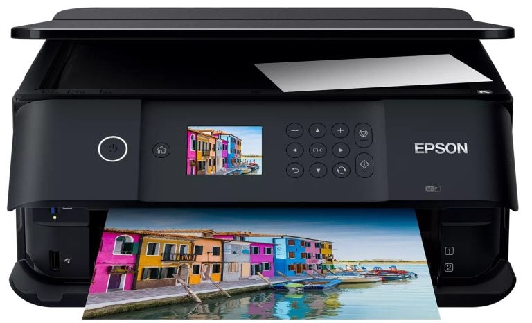 Kompaktná tlačiareň Epson XP-6000 s farebným displejom a tlačou fotografií.
